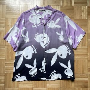 Playboy by Pacsun Hawaiian Shirt Men's XL Black Purple Bunny Surf Club Rayon